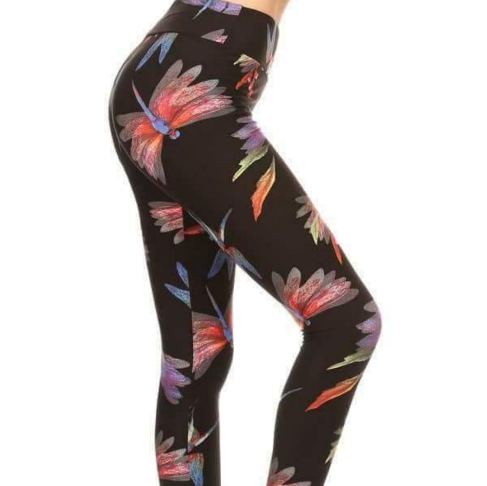 Plus Colorful Dragonfly Print Leggings